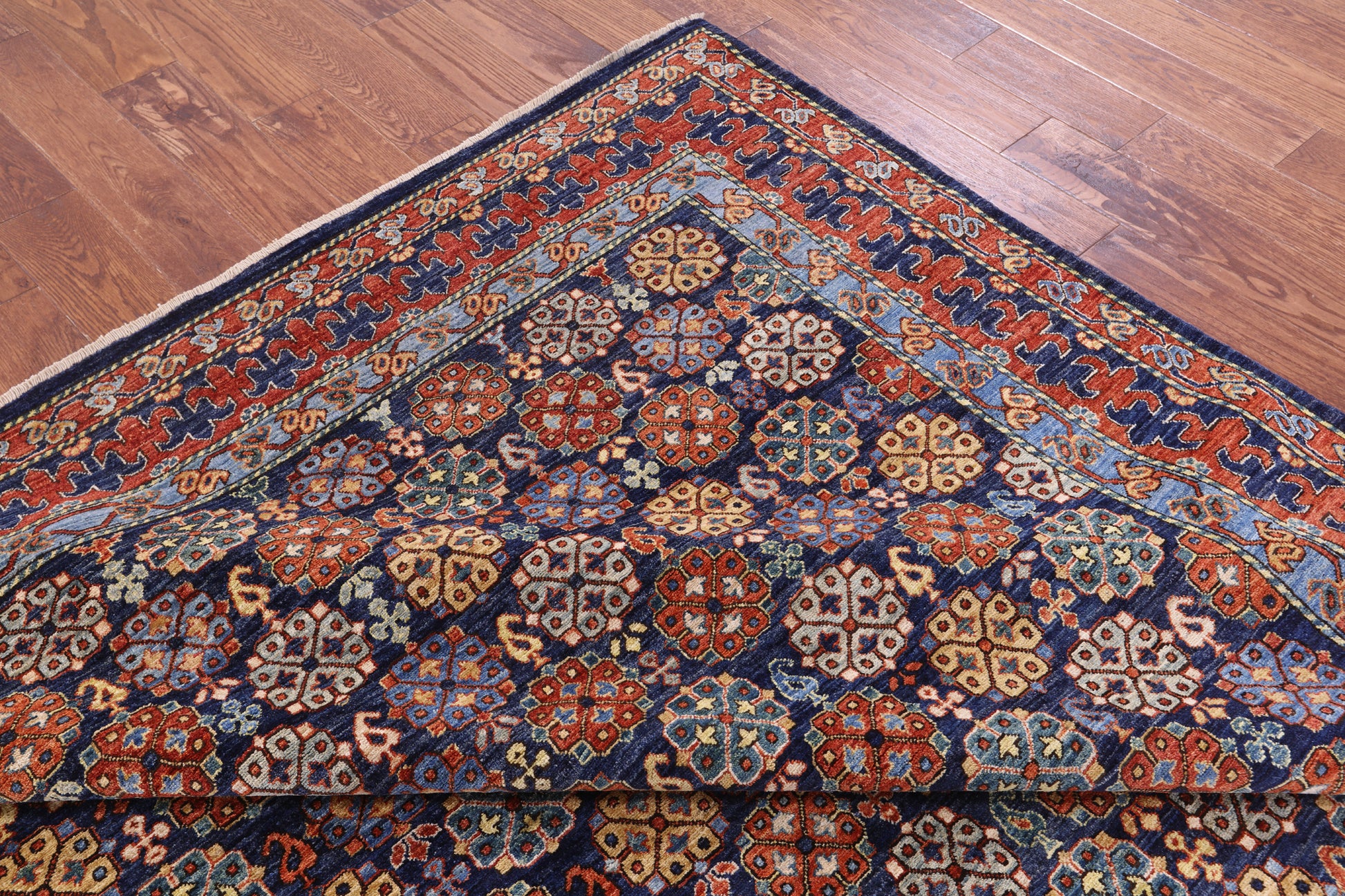 Blue Turkmen Ersari Hand Knotted Wool Rug - 7' 11" X 9' 9" - Golden Nile