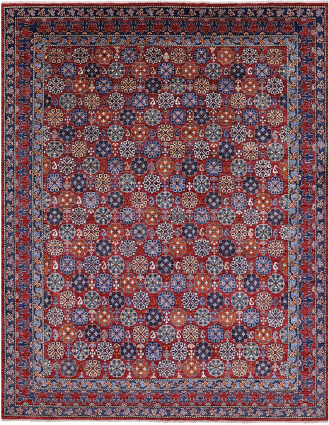 Red Turkmen Ersari Hand Knotted Wool Rug - 7' 10" X 9' 10" - Golden Nile