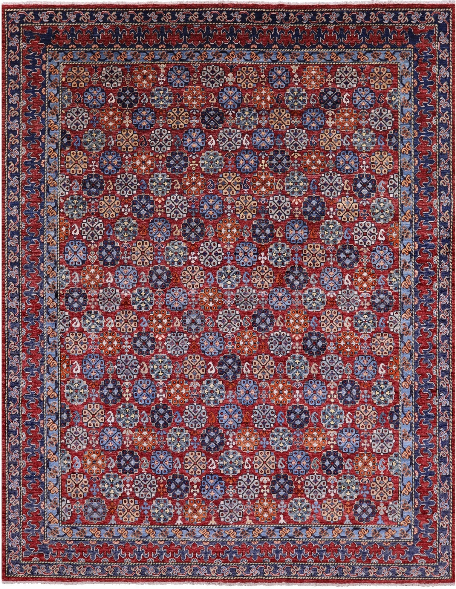 Red Turkmen Ersari Hand Knotted Wool Rug - 7' 10" X 9' 10" - Golden Nile