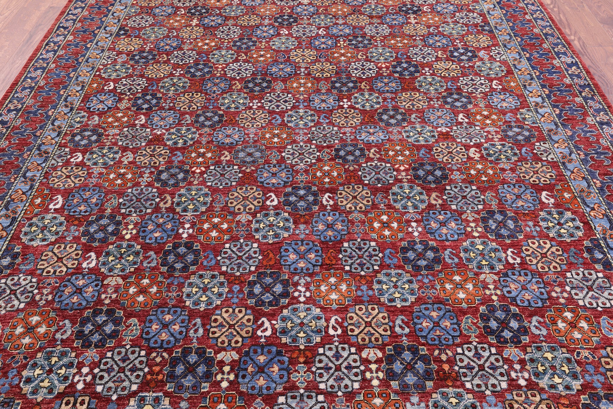 Red Turkmen Ersari Hand Knotted Wool Rug - 7' 10" X 9' 10" - Golden Nile