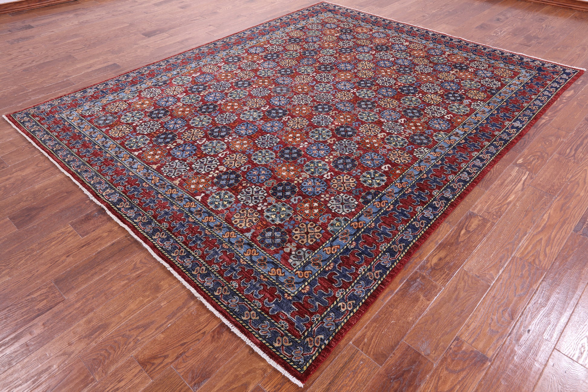 Red Turkmen Ersari Hand Knotted Wool Rug - 7' 10" X 9' 10" - Golden Nile