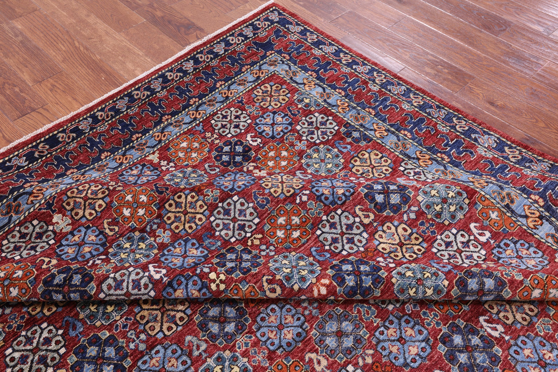 Red Turkmen Ersari Hand Knotted Wool Rug - 7' 10" X 9' 10" - Golden Nile