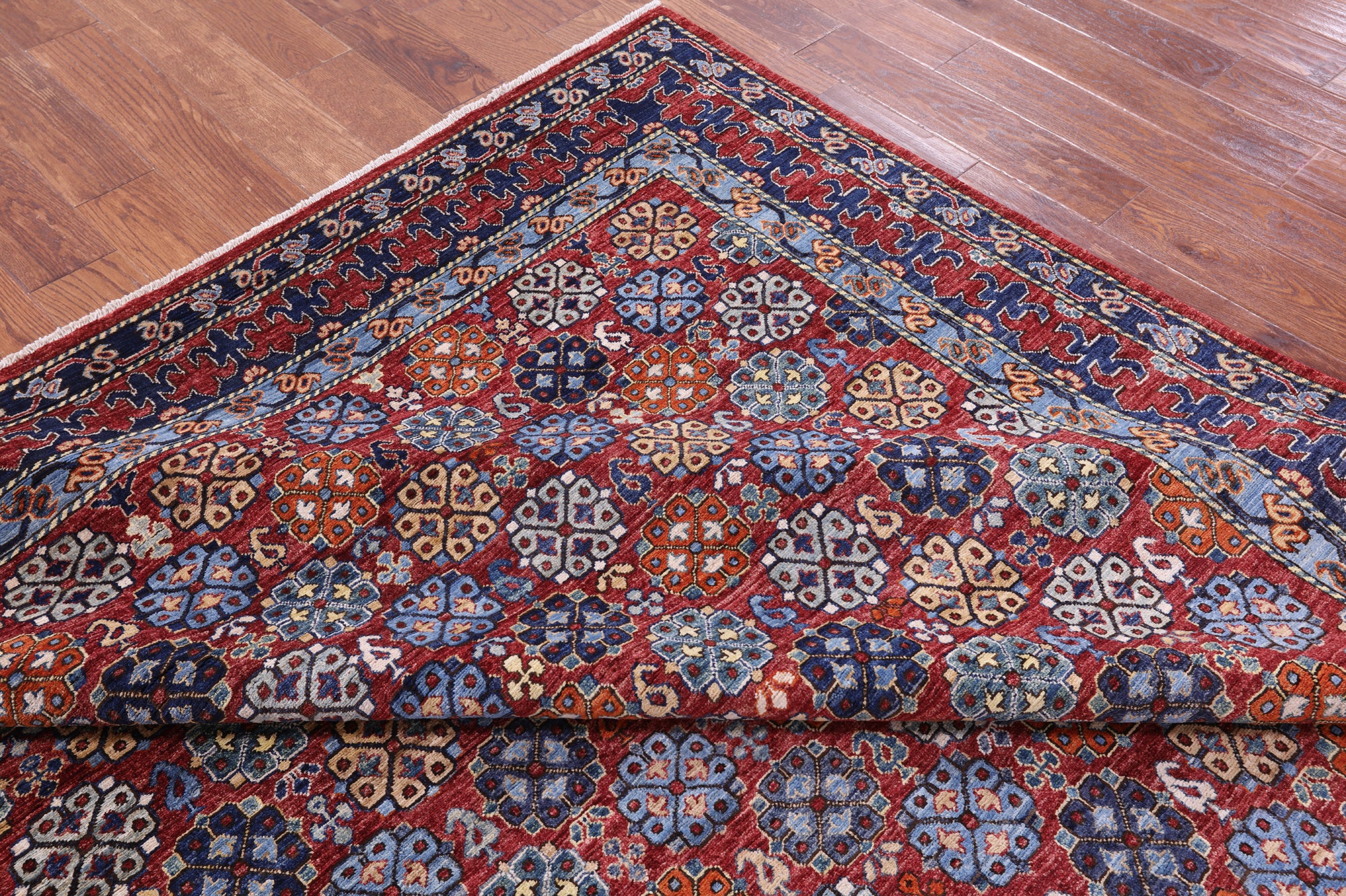 Red Turkmen Ersari Hand Knotted Wool Rug - 7' 10" X 9' 10" - Golden Nile