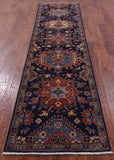 Blue Persian Fine Serapi Hand Knotted Wool Runner Rug - 2' 7" X 10' 1" - Golden Nile