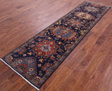 Blue Persian Fine Serapi Hand Knotted Wool Runner Rug - 2' 7" X 10' 1" - Golden Nile