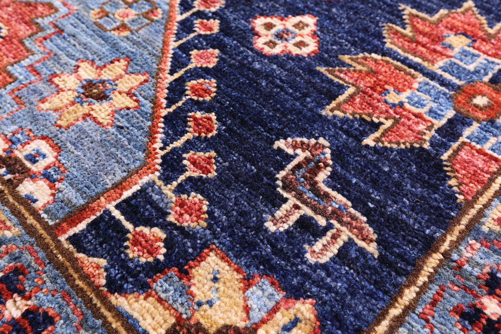 Blue Persian Fine Serapi Hand Knotted Wool Runner Rug - 2' 7" X 10' 1" - Golden Nile