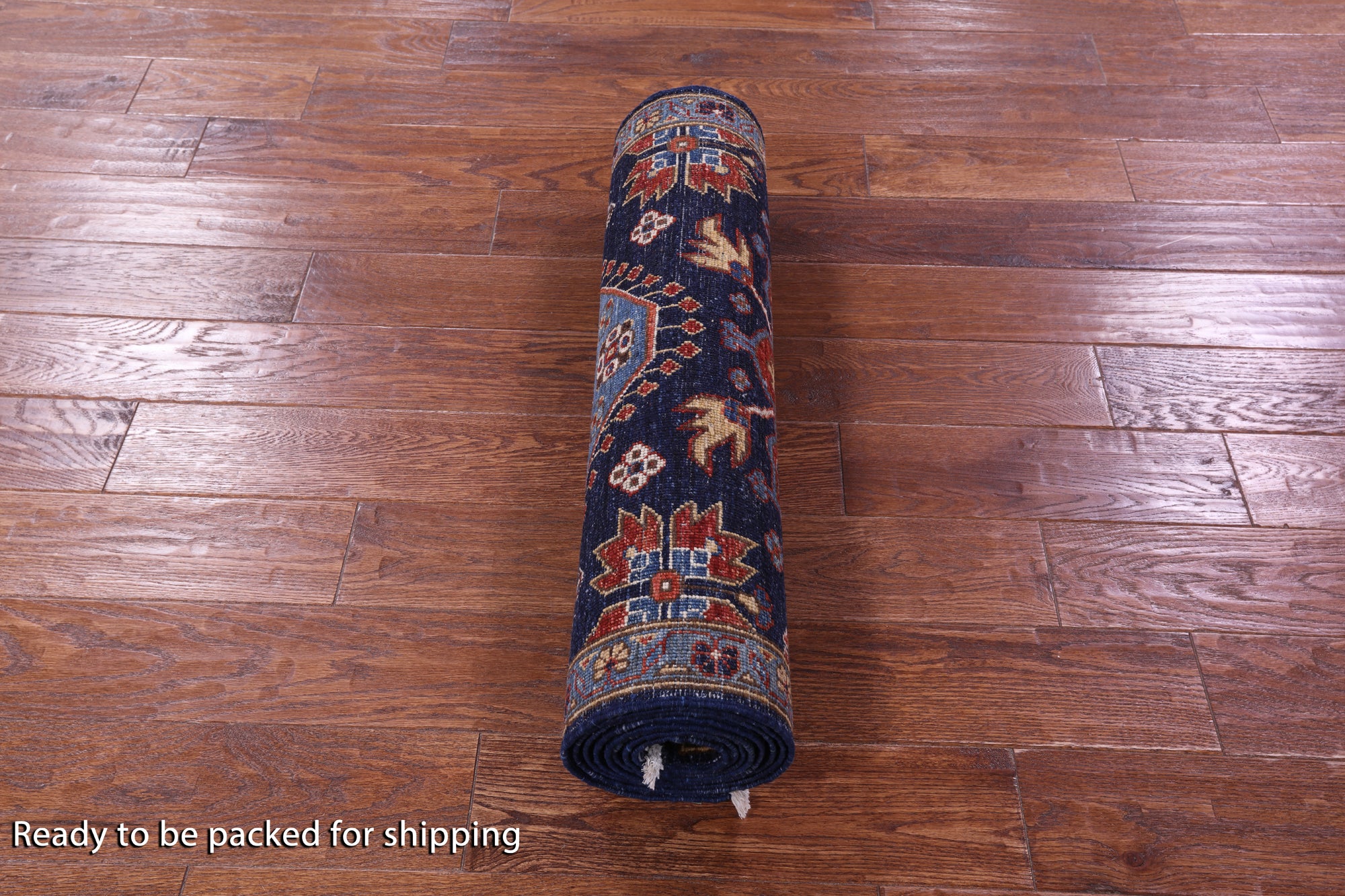 Blue Persian Fine Serapi Hand Knotted Wool Runner Rug - 2' 7" X 10' 1" - Golden Nile