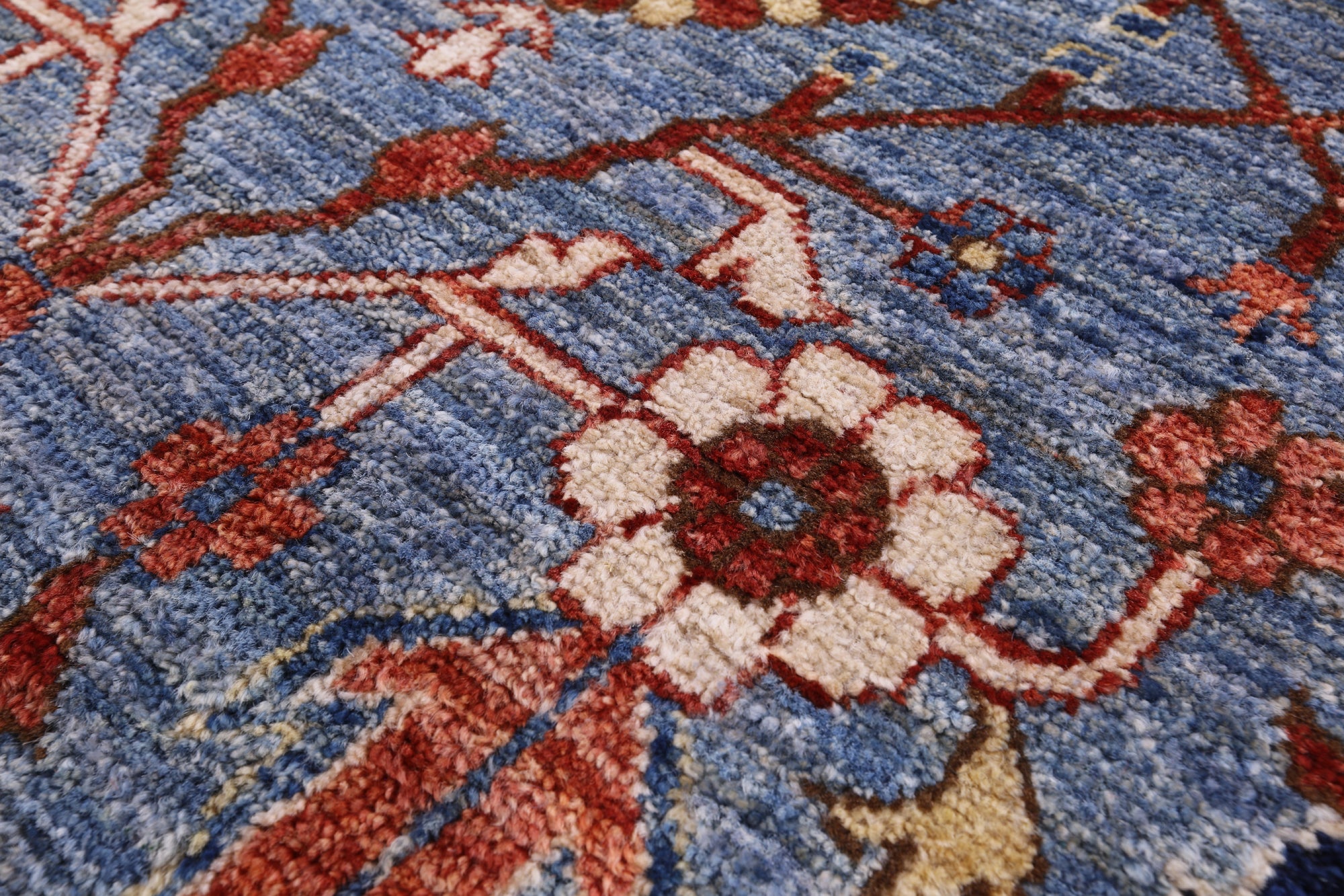 Blue Persian Fine Serapi Hand Knotted Wool Runner Rug - 2' 6" X 11' 6" - Golden Nile