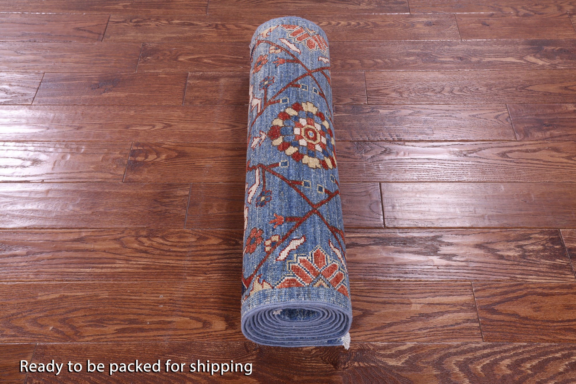 Blue Persian Fine Serapi Hand Knotted Wool Runner Rug - 2' 6" X 11' 6" - Golden Nile