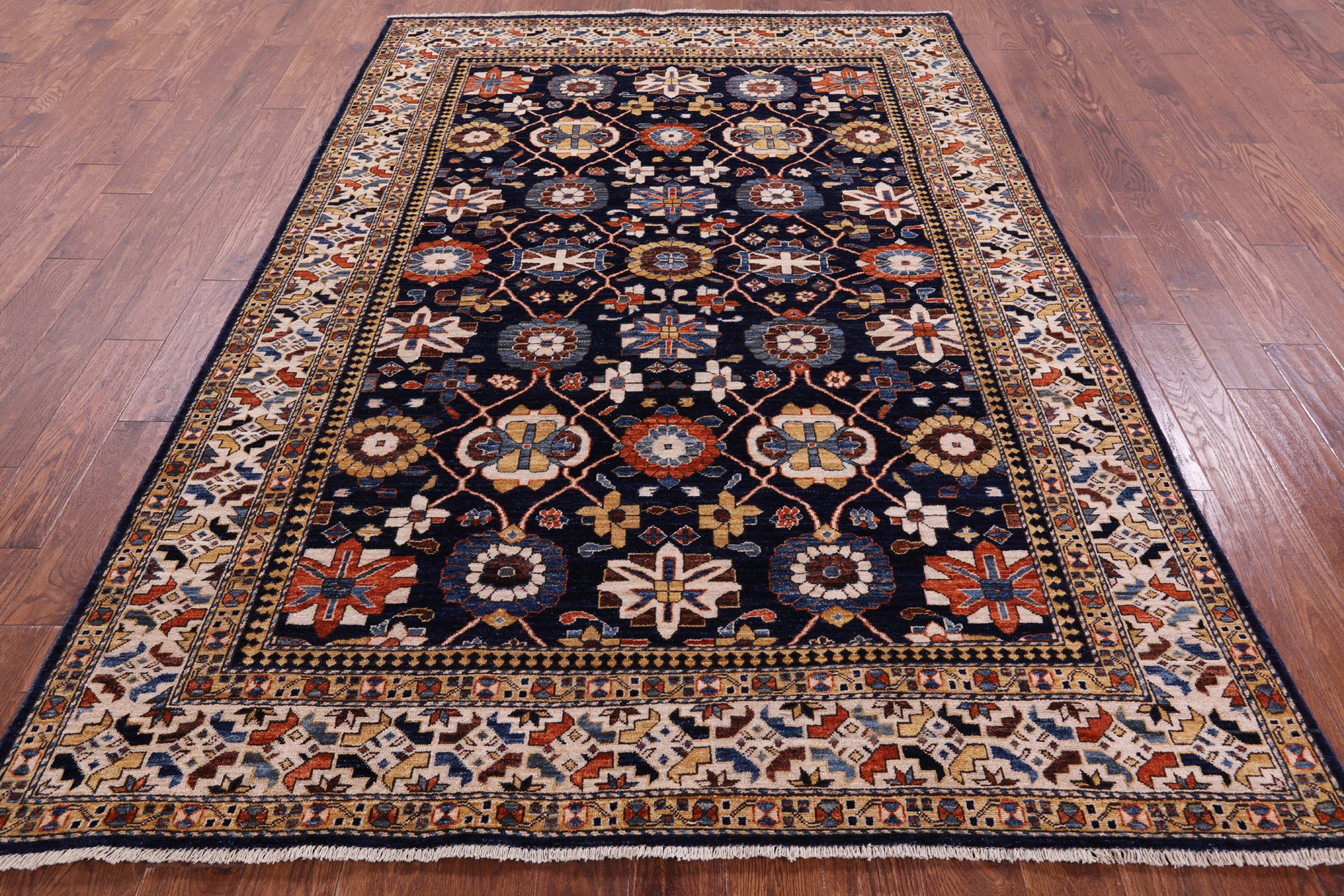 Blue Persian Fine Serapi Handmade Wool Rug - 6' 2" X 9' 1" - Golden Nile