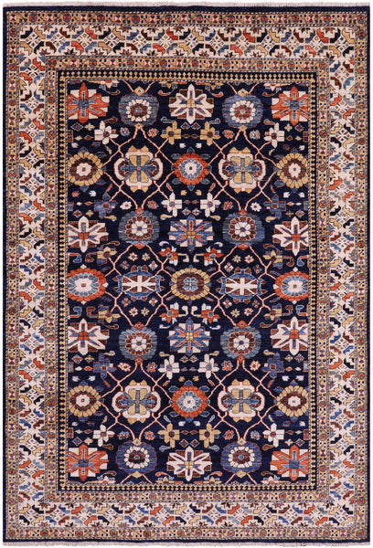 Blue Persian Fine Serapi Handmade Wool Rug - 6' 2" X 9' 1" - Golden Nile