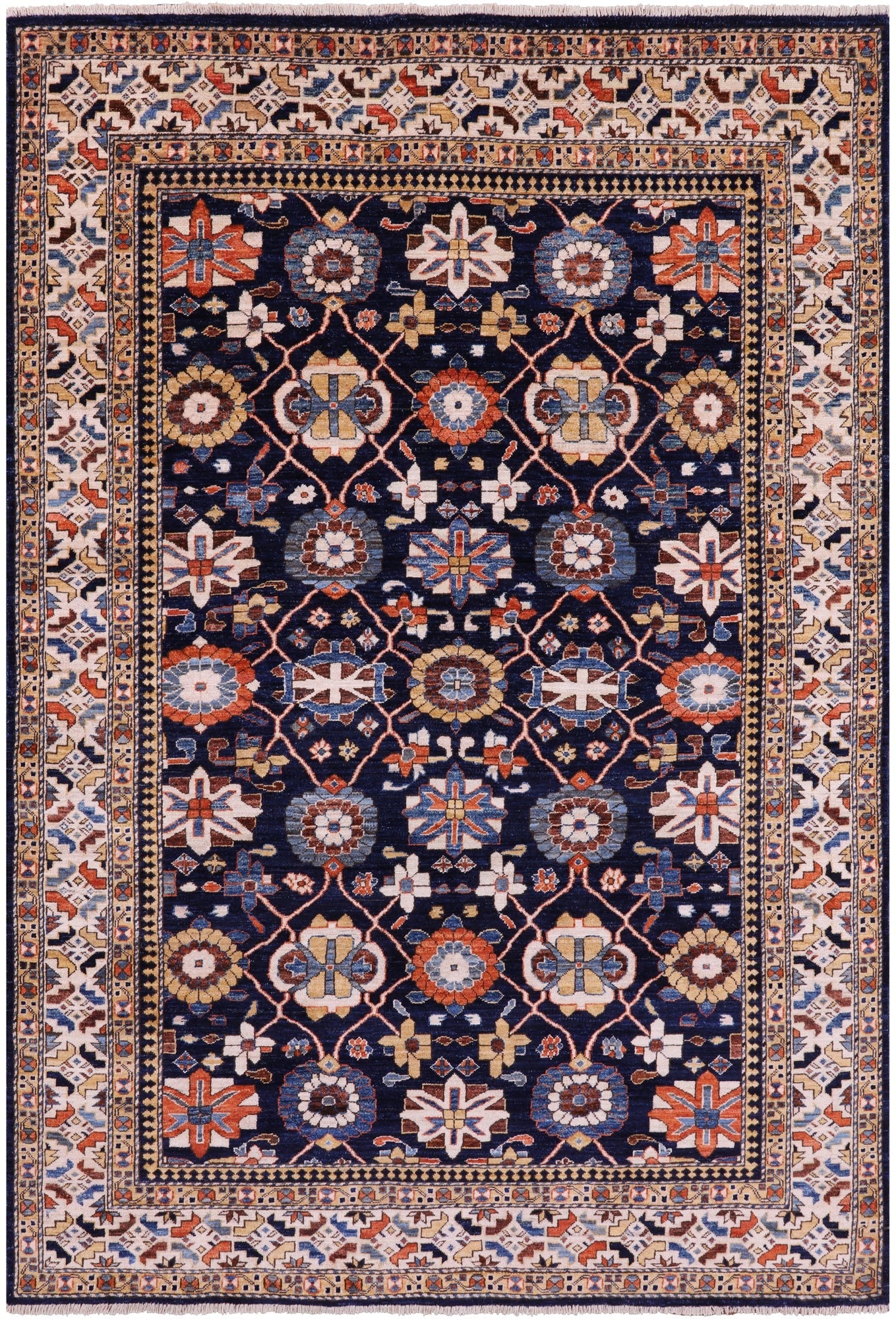 Blue Persian Fine Serapi Handmade Wool Rug - 6' 2" X 9' 1" - Golden Nile