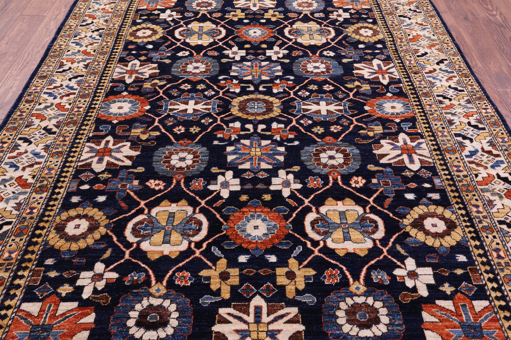 Blue Persian Fine Serapi Handmade Wool Rug - 6' 2" X 9' 1" - Golden Nile