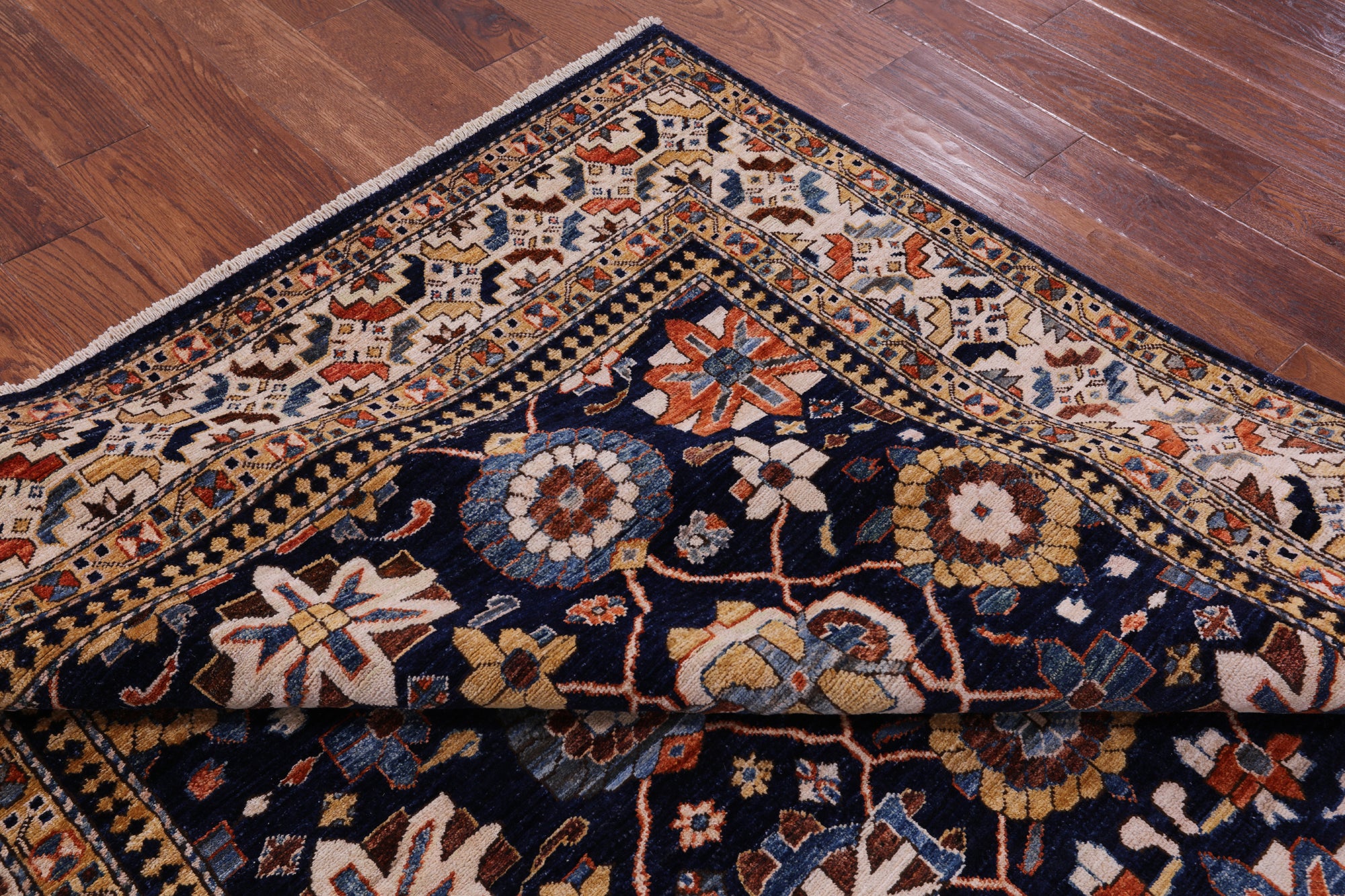Blue Persian Fine Serapi Handmade Wool Rug - 6' 2" X 9' 1" - Golden Nile