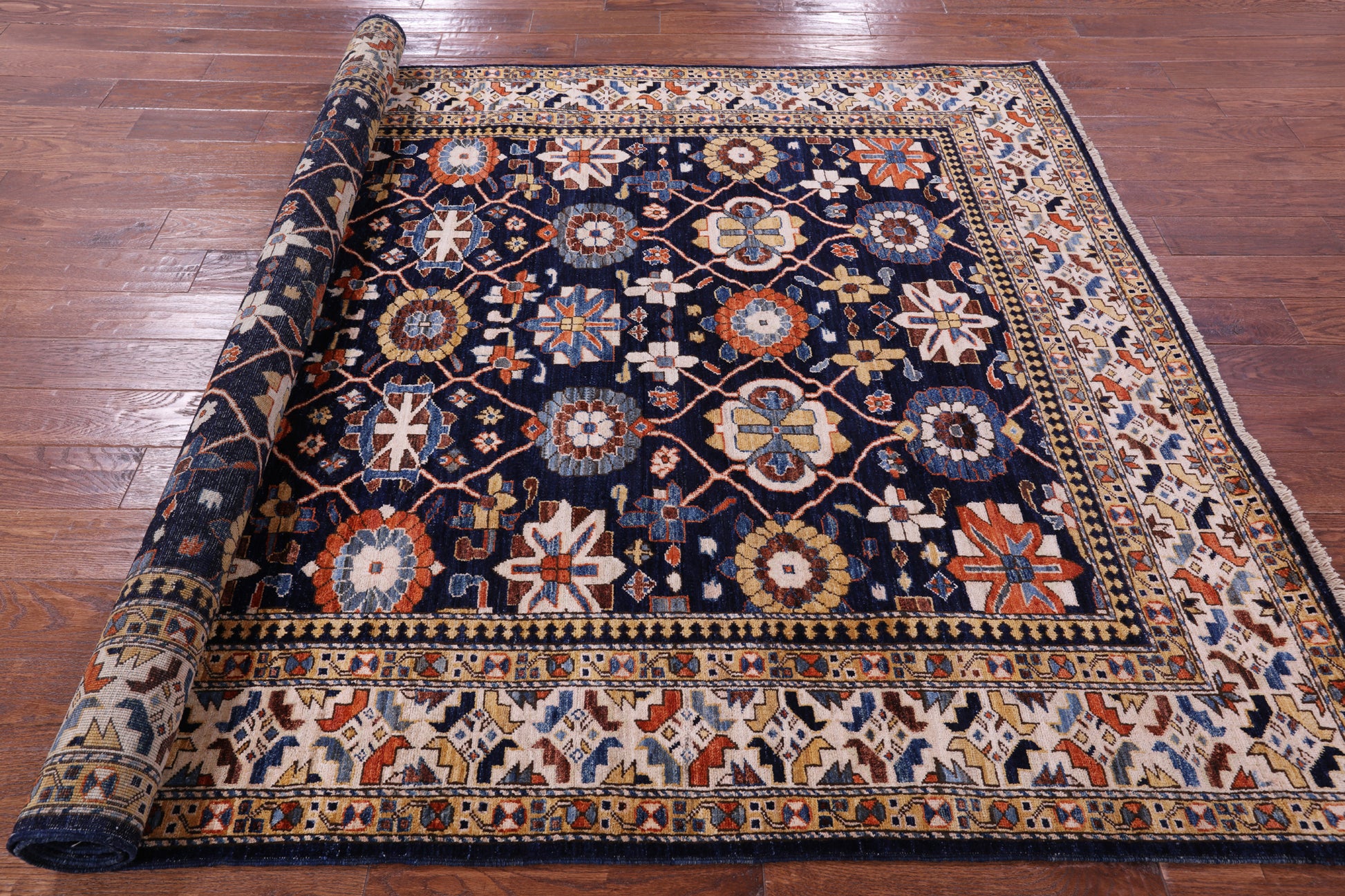 Blue Persian Fine Serapi Handmade Wool Rug - 6' 2" X 9' 1" - Golden Nile