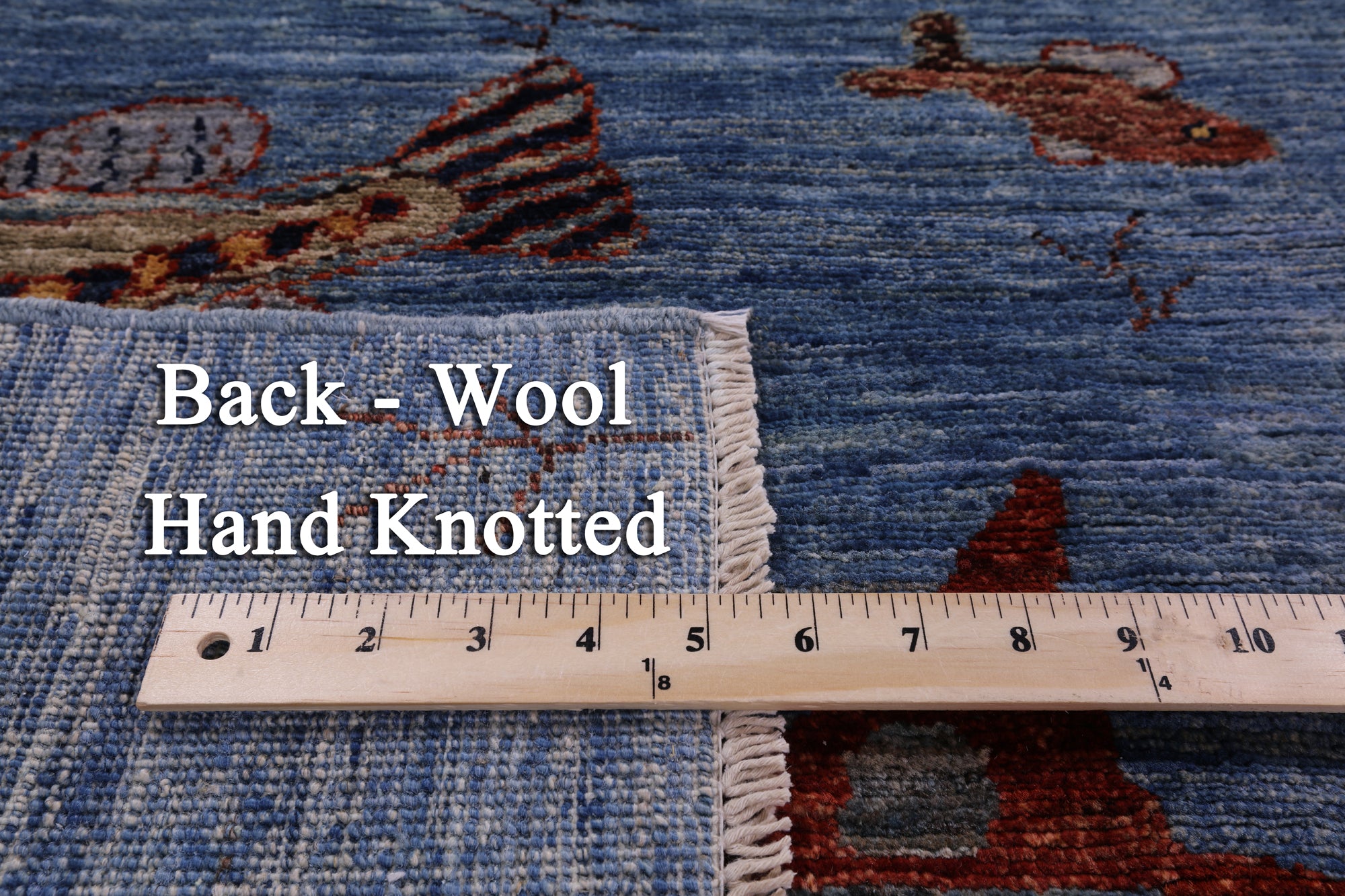 Blue Fish Design Persian Gabbeh Hand Knotted Wool Rug - 6' 1" X 8' 8" - Golden Nile