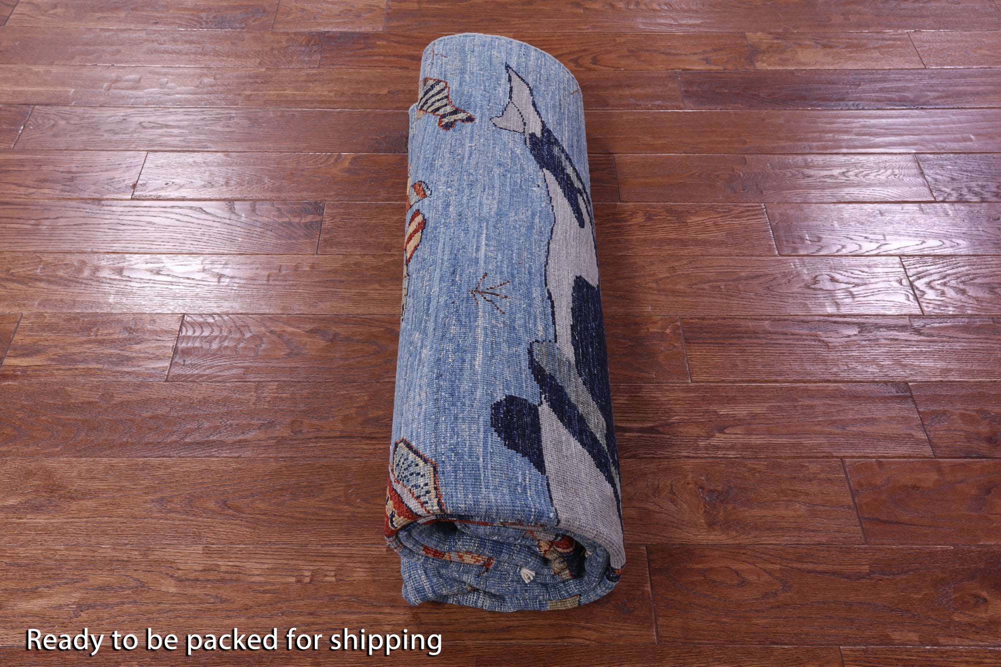 Blue Fish Design Persian Gabbeh Hand Knotted Wool Rug - 6' 1" X 8' 8" - Golden Nile