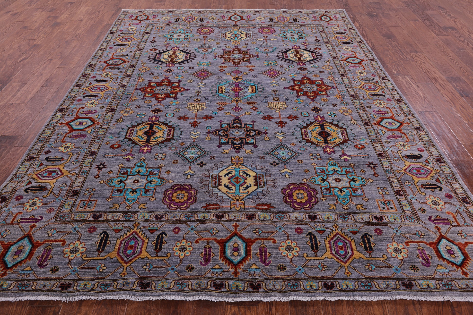 Grey Persian Fine Serapi Hand Knotted Wool Rug - 8' 0" X 10' 1" - Golden Nile
