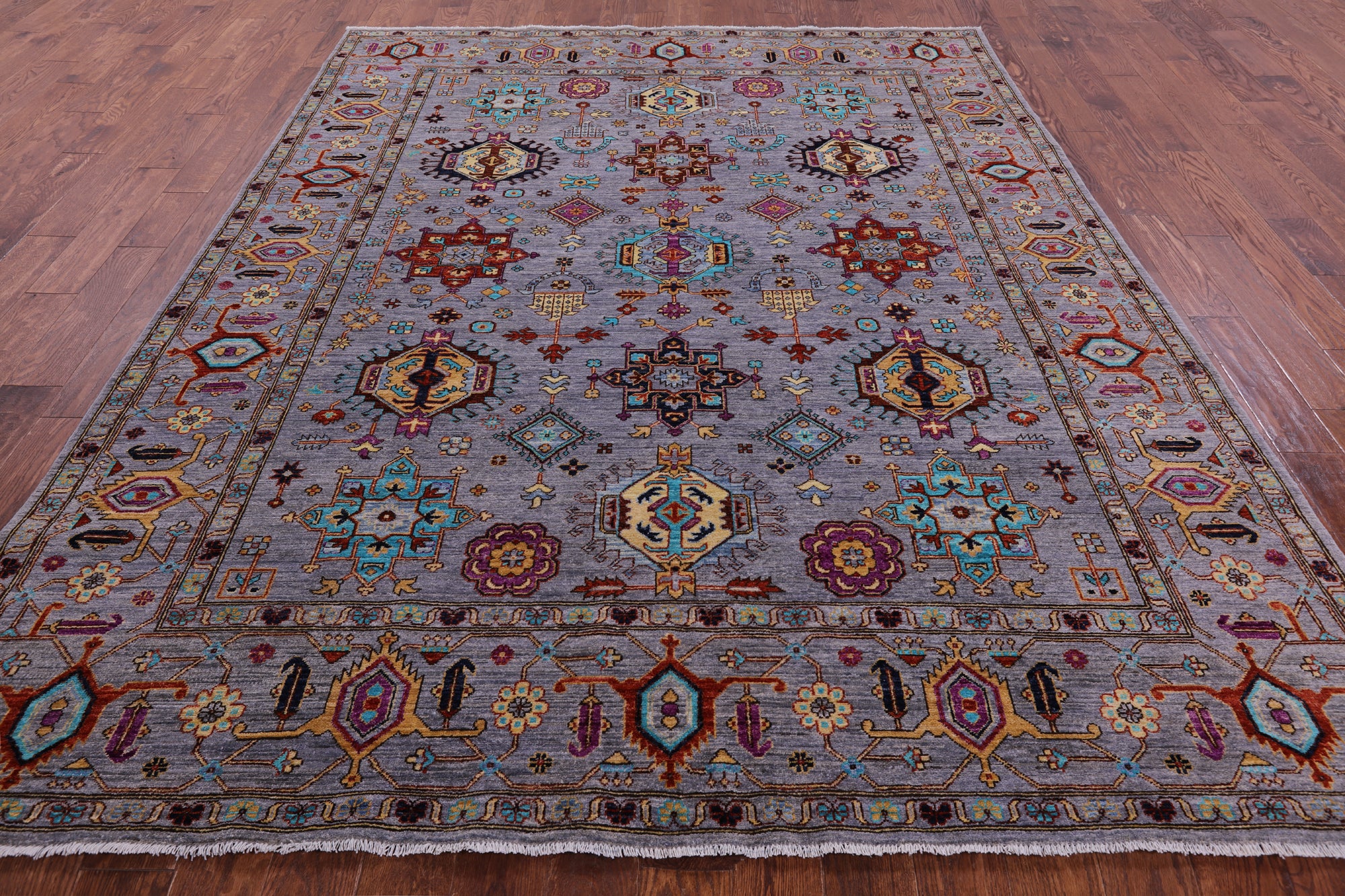 Grey Persian Fine Serapi Hand Knotted Wool Rug - 8' 0" X 10' 1" - Golden Nile