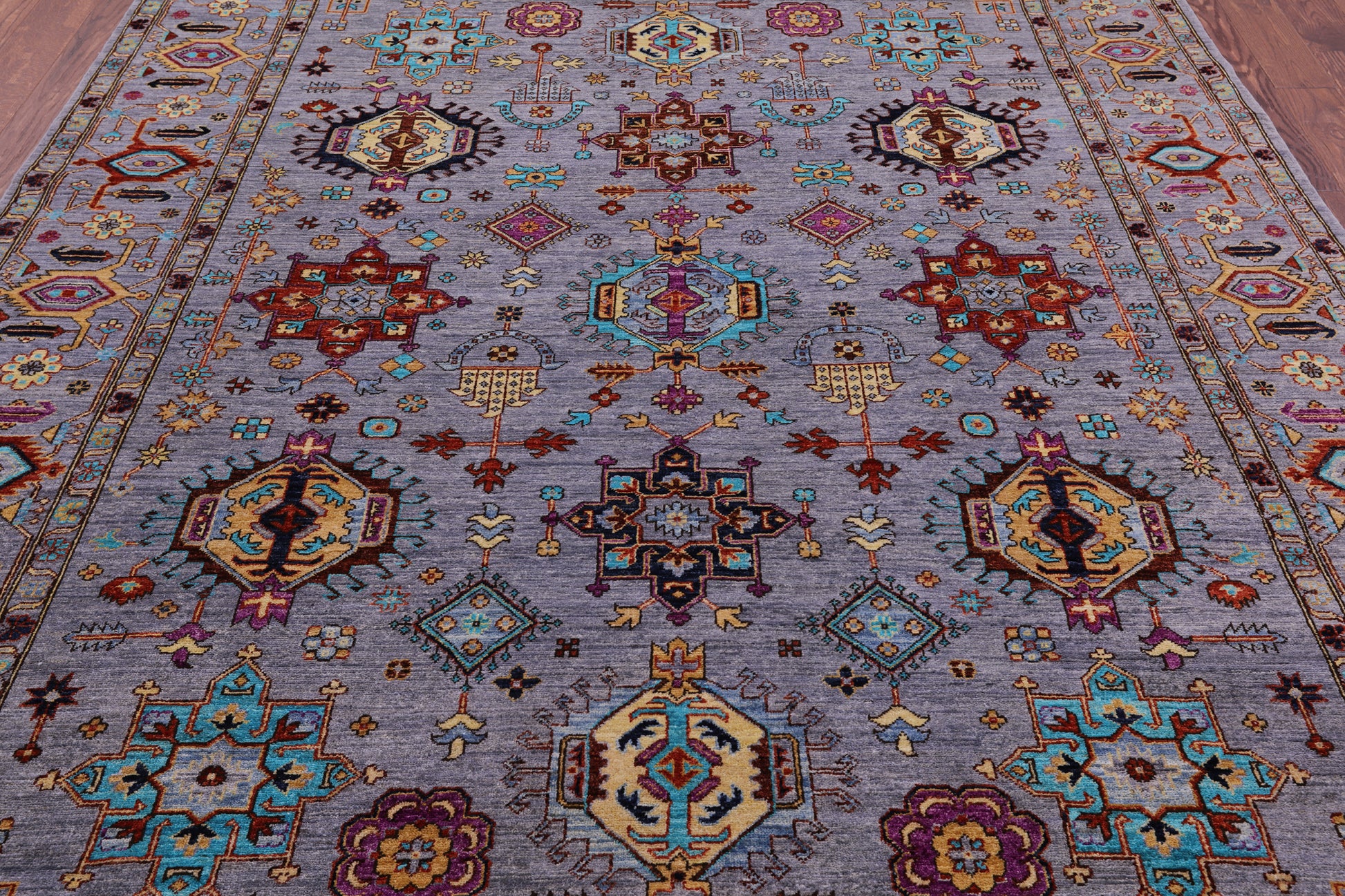 Grey Persian Fine Serapi Hand Knotted Wool Rug - 8' 0" X 10' 1" - Golden Nile