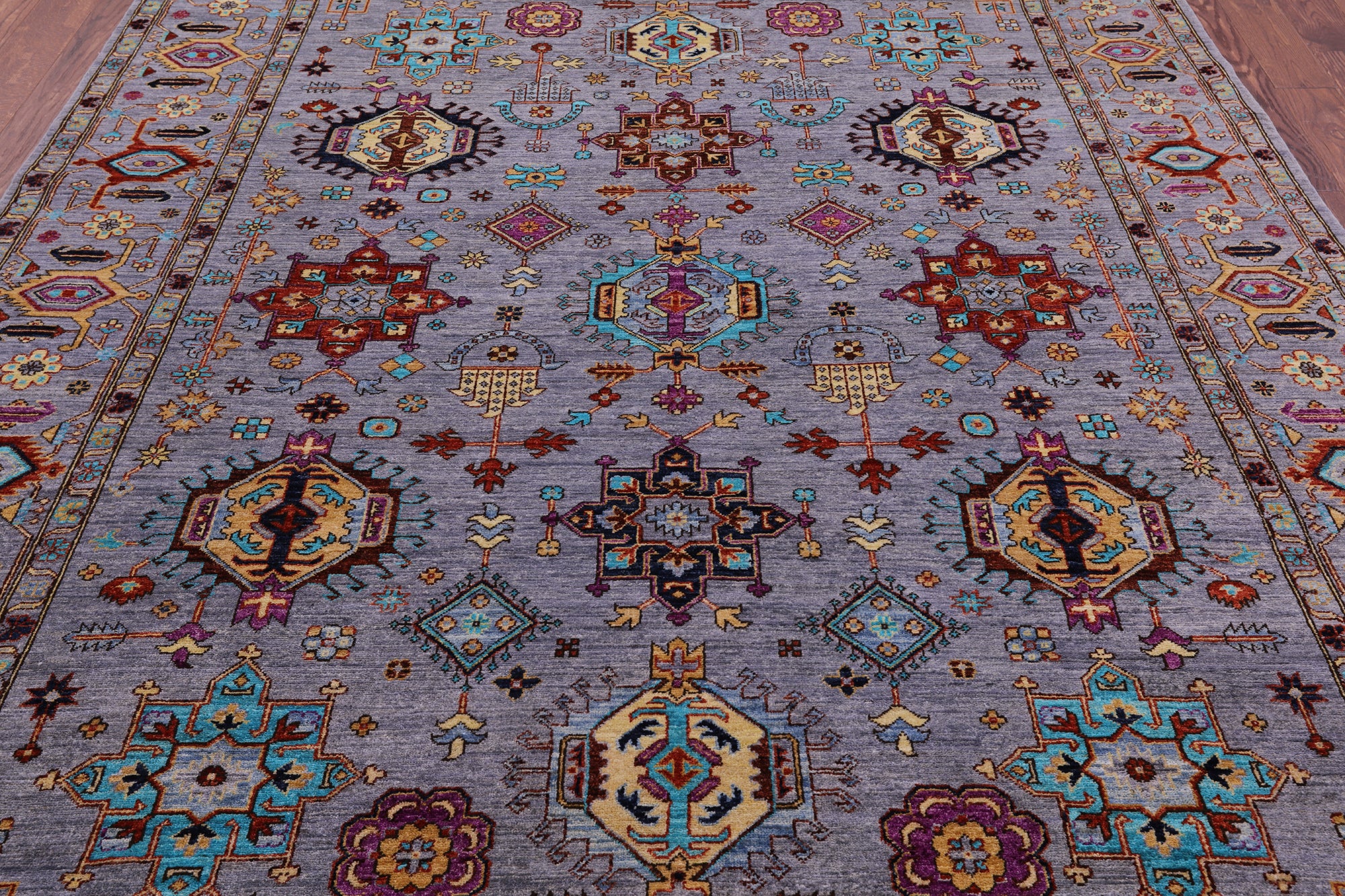 Grey Persian Fine Serapi Hand Knotted Wool Rug - 8' 0" X 10' 1" - Golden Nile