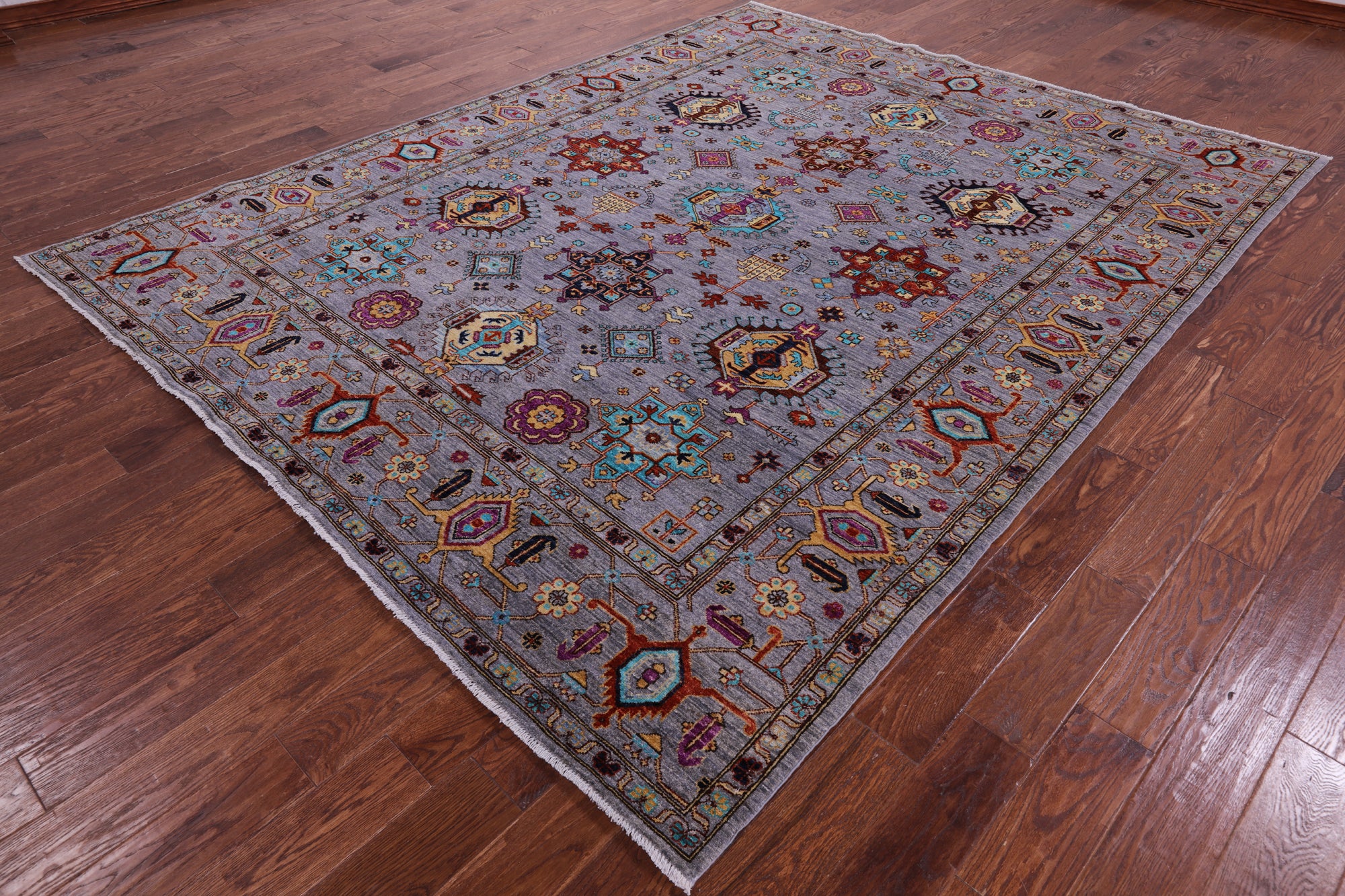 Grey Persian Fine Serapi Hand Knotted Wool Rug - 8' 0" X 10' 1" - Golden Nile