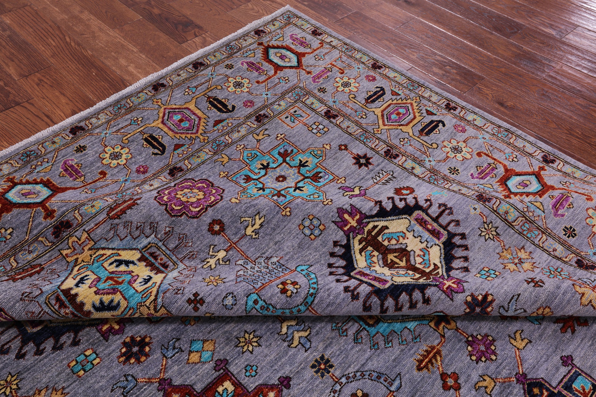 Grey Persian Fine Serapi Hand Knotted Wool Rug - 8' 0" X 10' 1" - Golden Nile