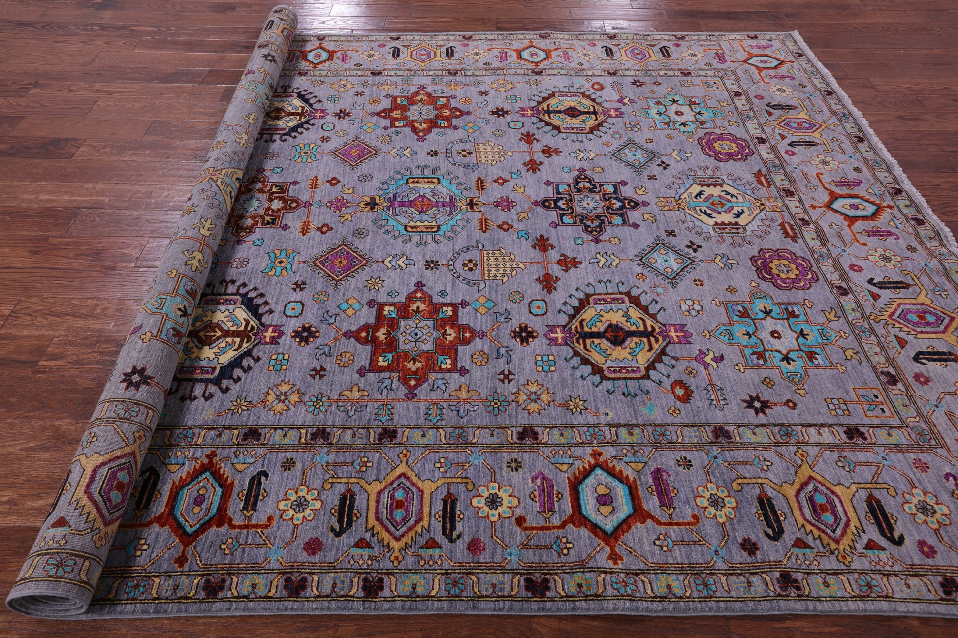Grey Persian Fine Serapi Hand Knotted Wool Rug - 8' 0" X 10' 1" - Golden Nile