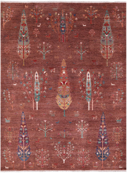 Brown Tribal Persian Gabbeh Hand Knotted Wool Rug - 7' 0" X 9' 7" - Golden Nile