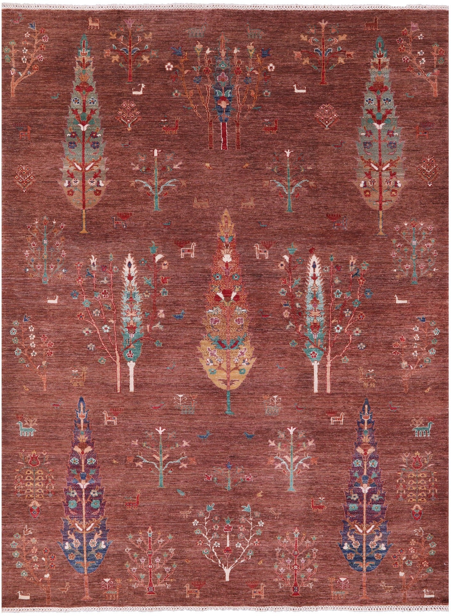 Brown Tribal Persian Gabbeh Hand Knotted Wool Rug - 7' 0" X 9' 7" - Golden Nile