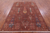 Brown Tribal Persian Gabbeh Hand Knotted Wool Rug - 7' 0" X 9' 7" - Golden Nile