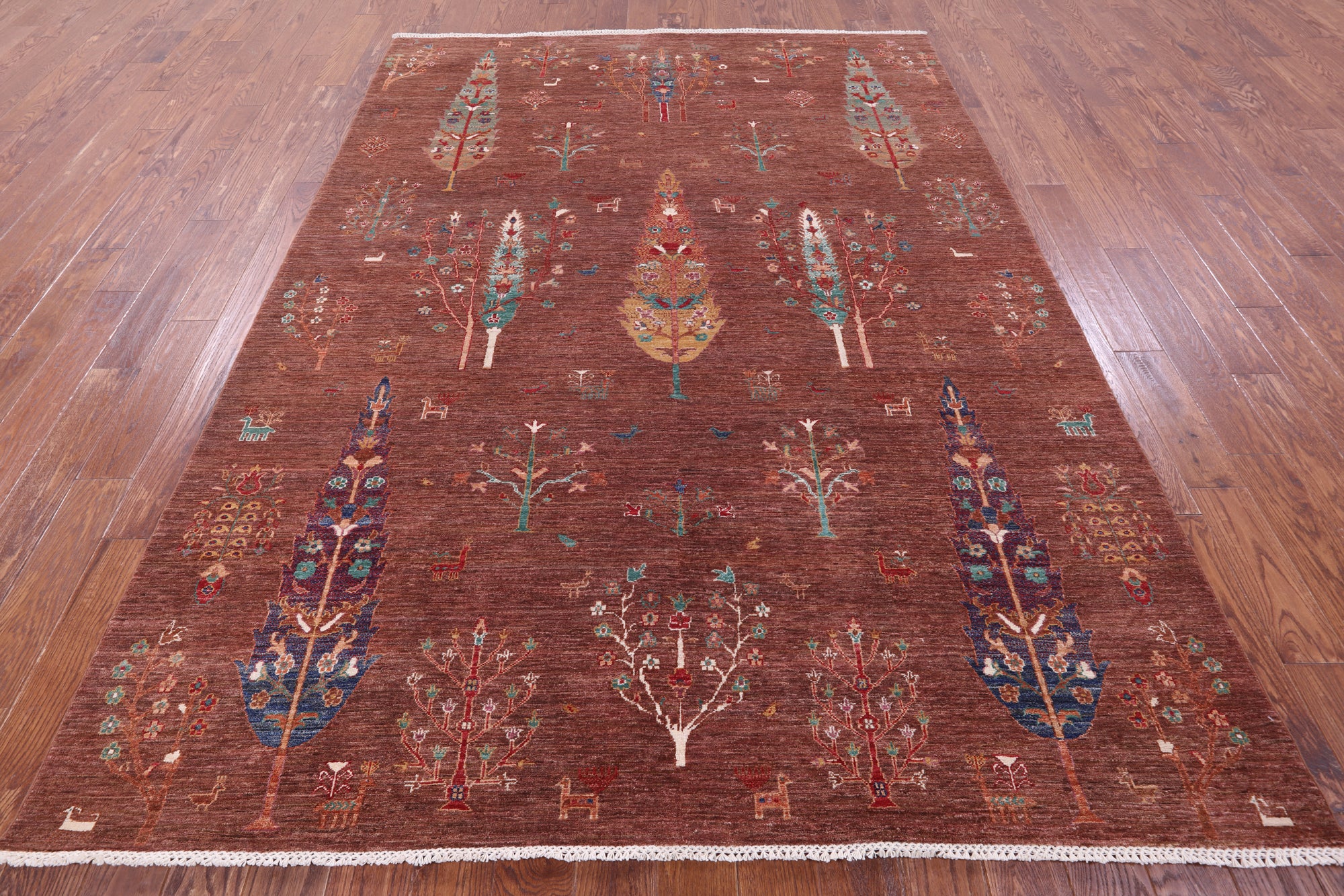 Brown Tribal Persian Gabbeh Hand Knotted Wool Rug - 7' 0" X 9' 7" - Golden Nile