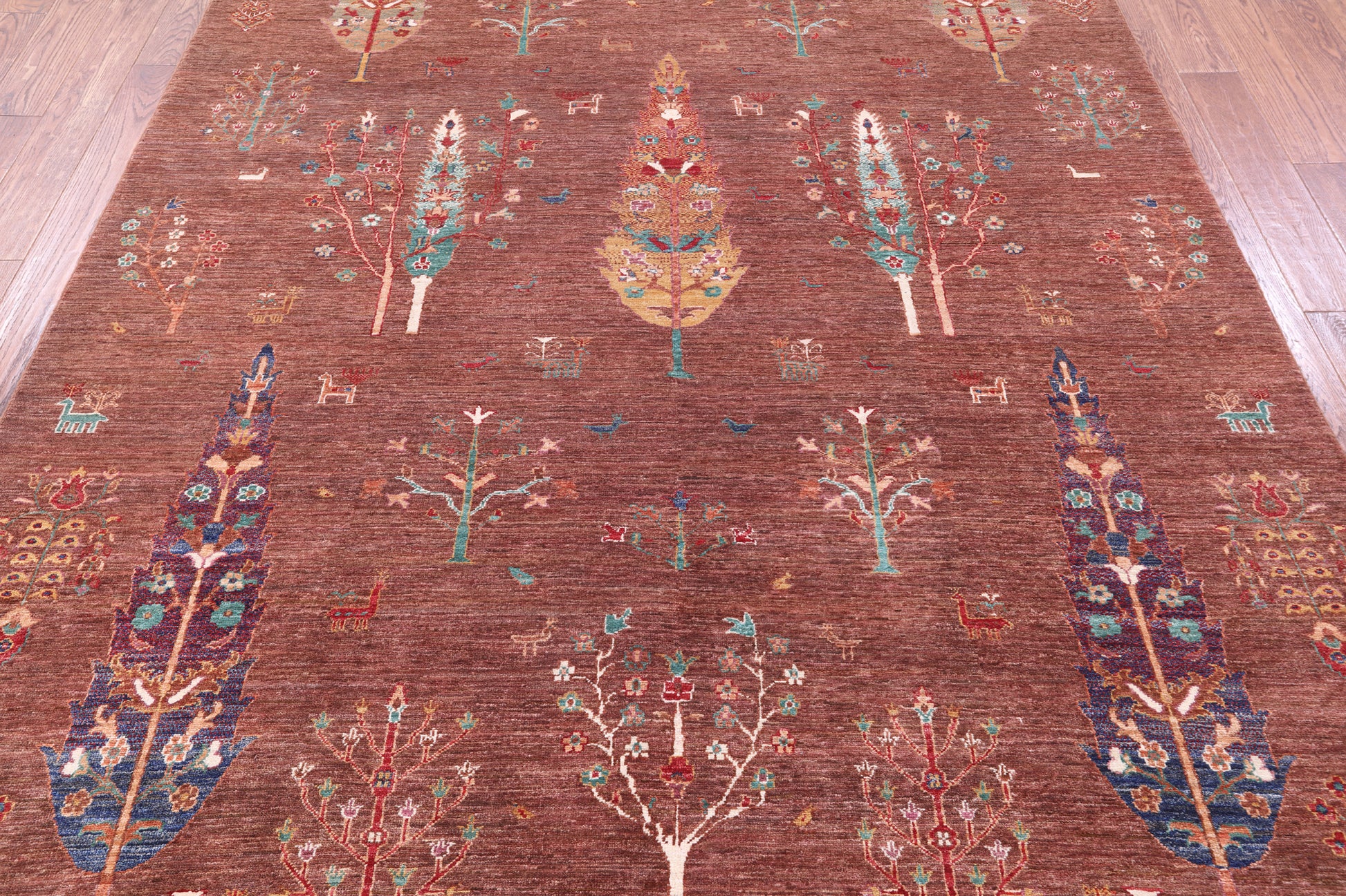 Brown Tribal Persian Gabbeh Hand Knotted Wool Rug - 7' 0" X 9' 7" - Golden Nile