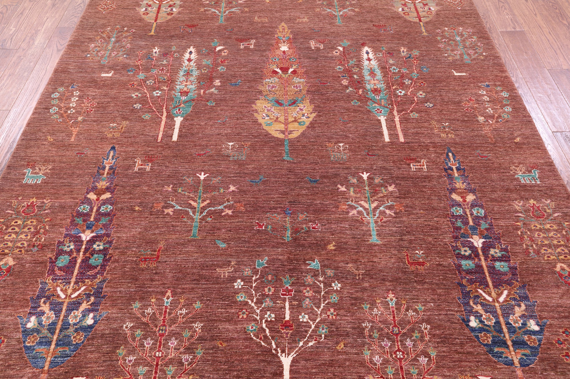 Brown Tribal Persian Gabbeh Hand Knotted Wool Rug - 7' 0" X 9' 7" - Golden Nile