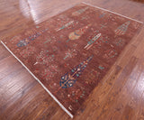 Brown Tribal Persian Gabbeh Hand Knotted Wool Rug - 7' 0" X 9' 7" - Golden Nile