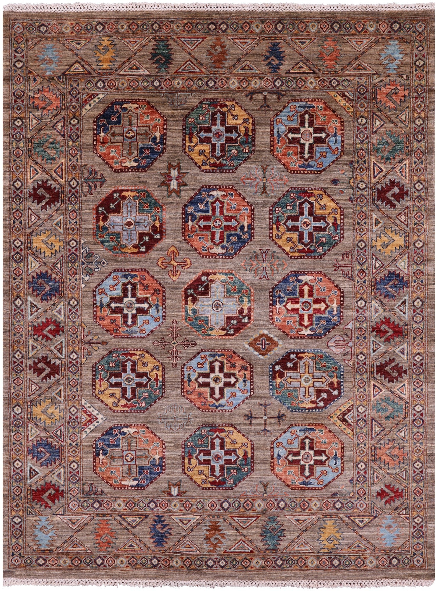 Turkmen Ersari Handmade Wool Rug - 5' 1" X 6' 7" - Golden Nile