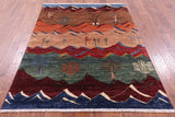 Tribal Persian Gabbeh Hand Knotted Wool Rug - 5' 0" X 6' 7" - Golden Nile