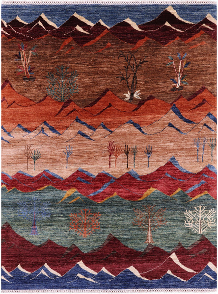 Tribal Persian Gabbeh Hand Knotted Wool Rug - 5' 0" X 6' 7" - Golden Nile