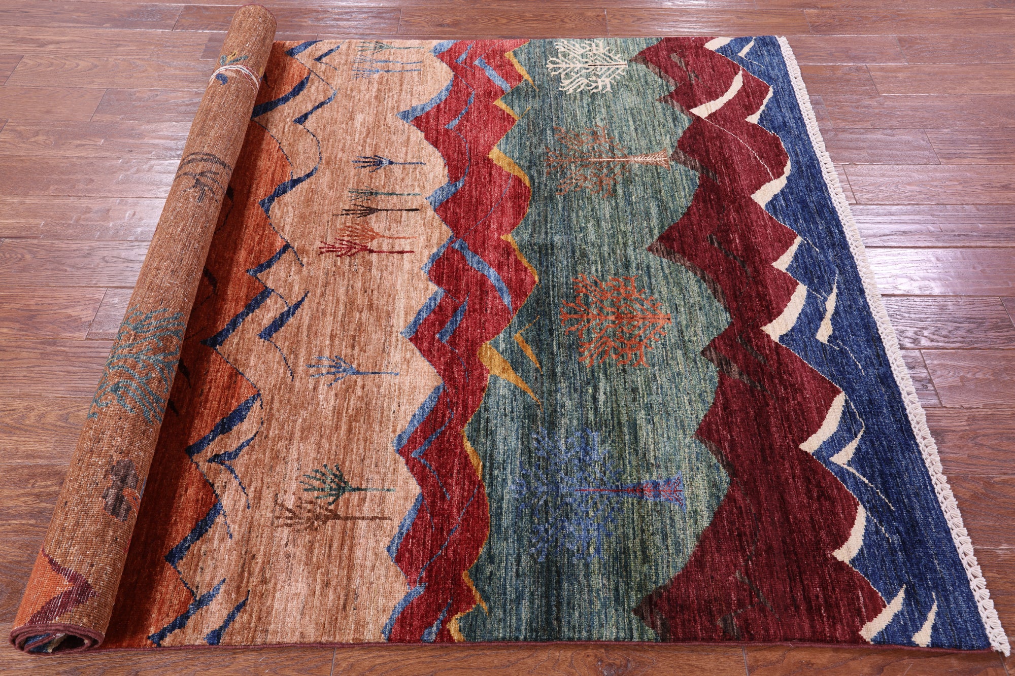 Tribal Persian Gabbeh Hand Knotted Wool Rug - 5' 0" X 6' 7" - Golden Nile