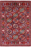 Red Turkmen Ersari Hand Knotted Wool Rug - 4' 1" X 6' 1" - Golden Nile