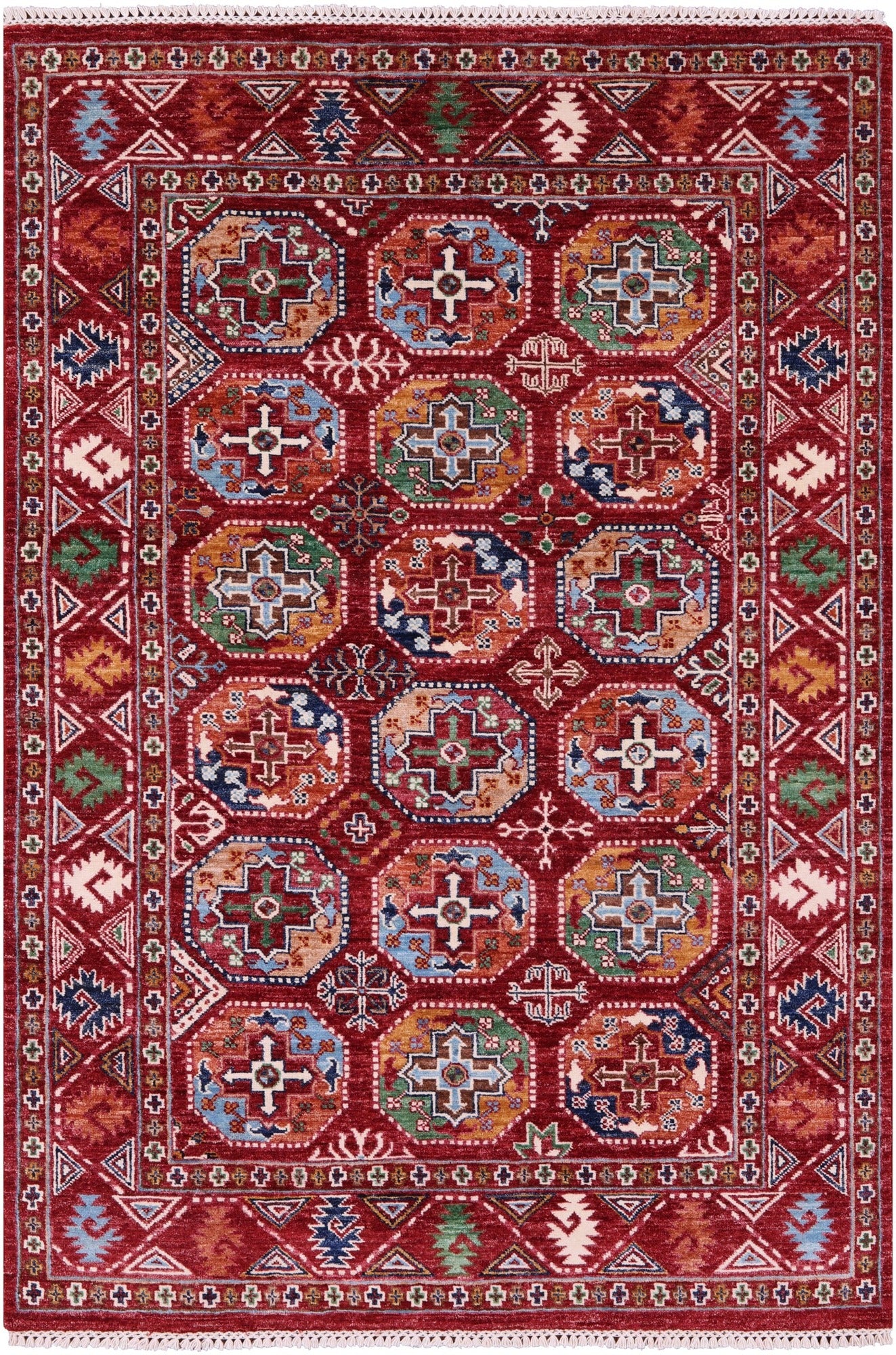 Red Turkmen Ersari Hand Knotted Wool Rug - 4' 1" X 6' 1" - Golden Nile