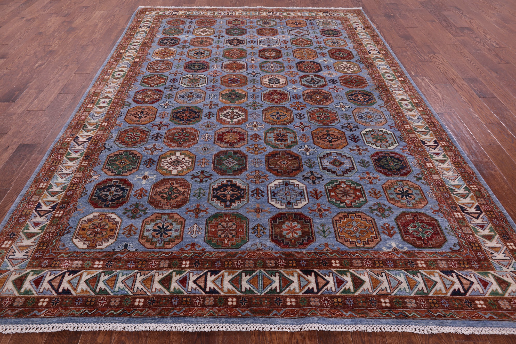 Blue Turkmen Ersari Hand Knotted Wool Rug - 8' 1" X 10' 10" - Golden Nile
