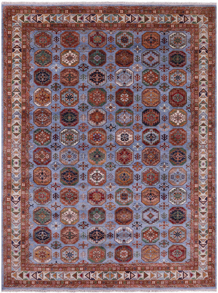 Blue Turkmen Ersari Hand Knotted Wool Rug - 8' 1" X 10' 10" - Golden Nile
