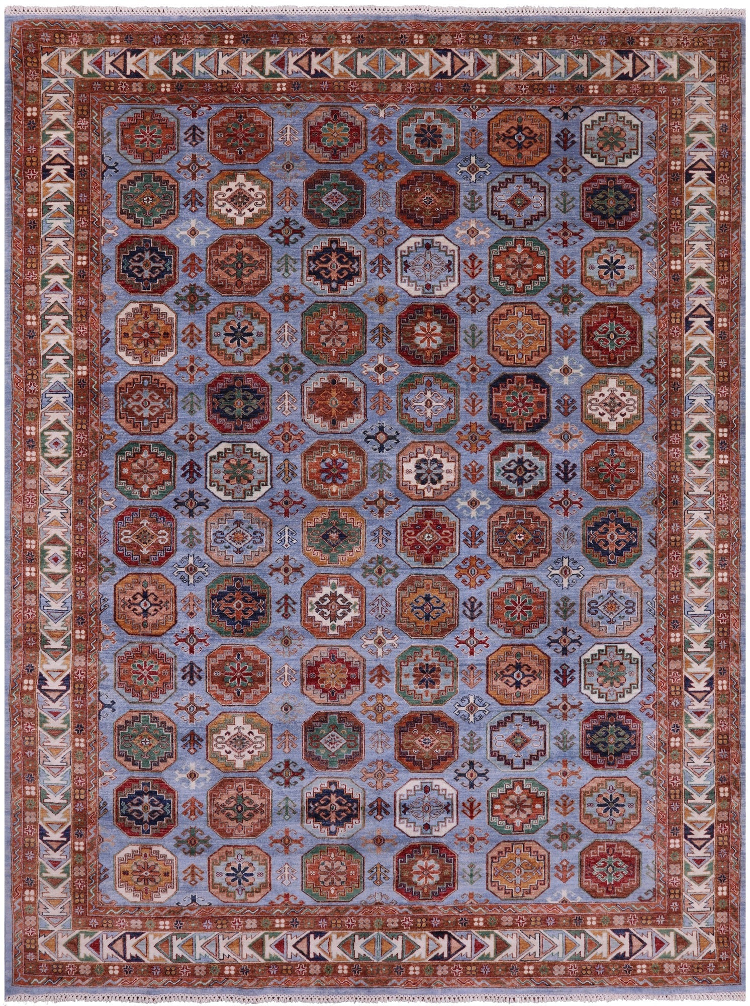 Blue Turkmen Ersari Hand Knotted Wool Rug - 8' 1" X 10' 10" - Golden Nile