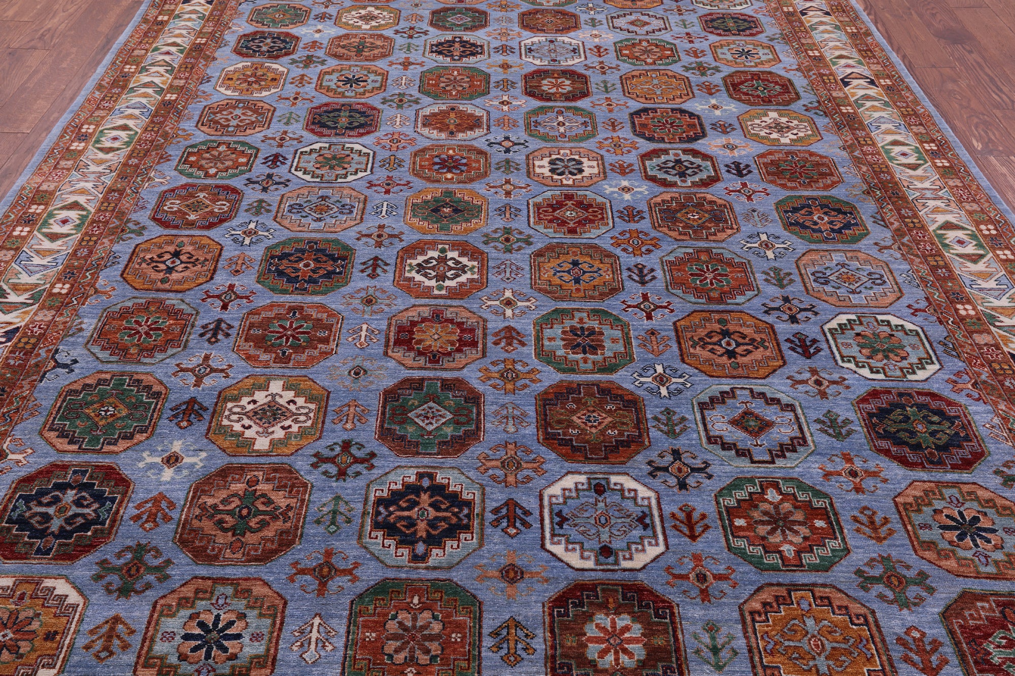 Blue Turkmen Ersari Hand Knotted Wool Rug - 8' 1" X 10' 10" - Golden Nile
