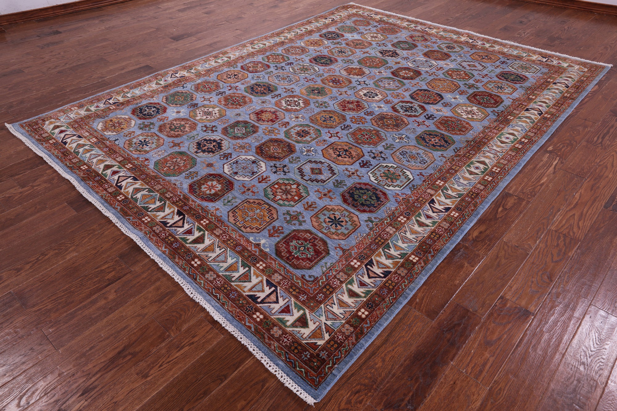 Blue Turkmen Ersari Hand Knotted Wool Rug - 8' 1" X 10' 10" - Golden Nile