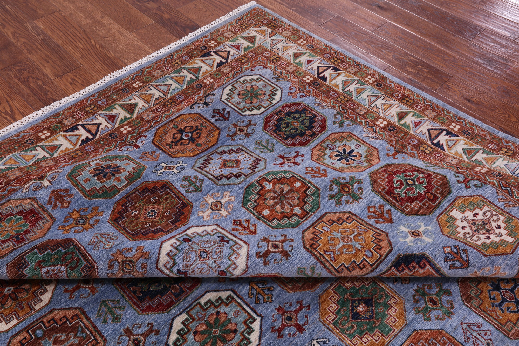 Blue Turkmen Ersari Hand Knotted Wool Rug - 8' 1" X 10' 10" - Golden Nile