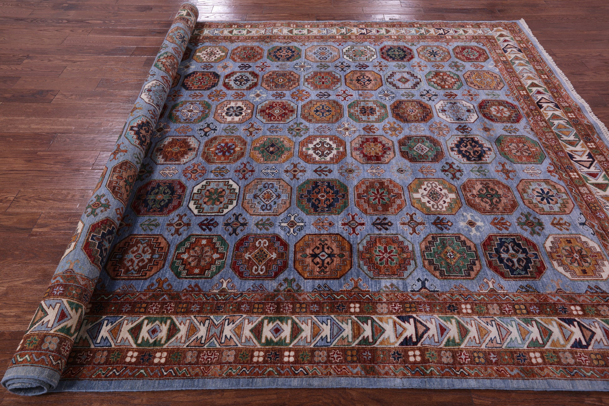 Blue Turkmen Ersari Hand Knotted Wool Rug - 8' 1" X 10' 10" - Golden Nile
