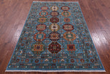 Blue Turkmen Ersari Hand Knotted Wool Rug - 5' 0" X 7' 5" - Golden Nile