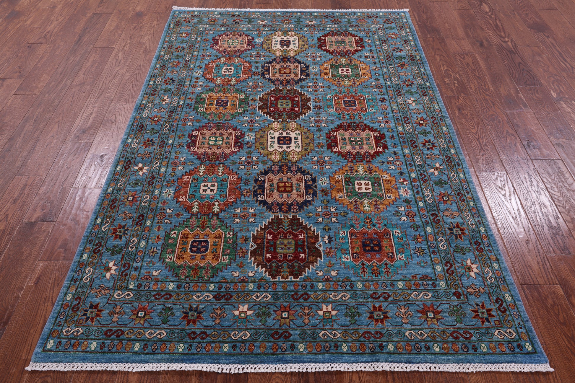 Blue Turkmen Ersari Hand Knotted Wool Rug - 5' 0" X 7' 5" - Golden Nile